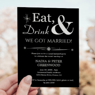 Essen Drink Wir Got Verheiratete Elopement Lässige Einladung