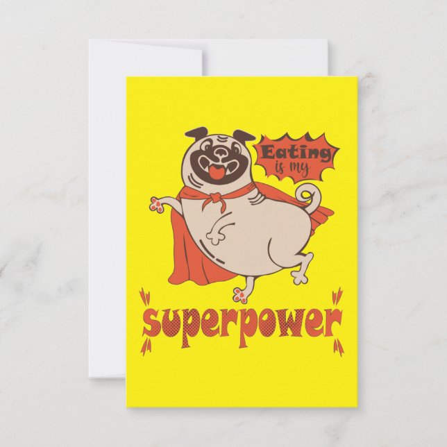 Essen ist mein überragender Rotkleid Mops Comic St Dankeskarte (Vorderseite)