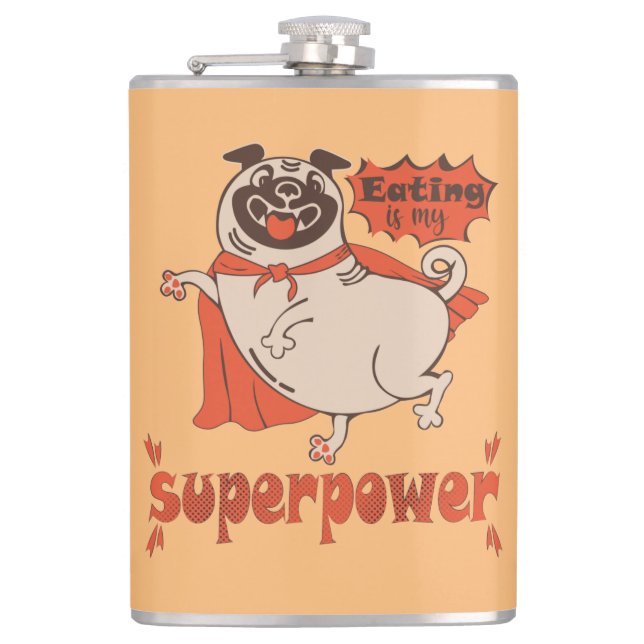 Essen ist mein überragender Rotkleid Mops Comic St Flachmann (Vorderseite)
