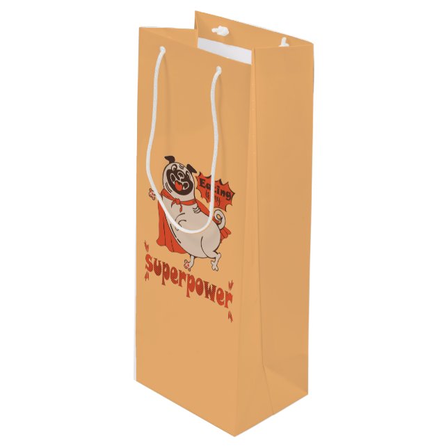 Essen ist mein überragender Rotkleid Mops Comic St Geschenktüte Für Weinflaschen (Vorderseite Schrägansicht)
