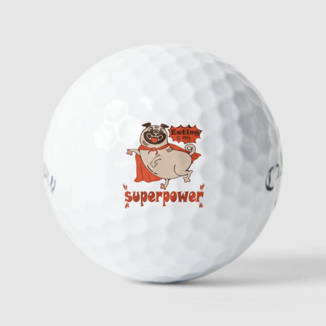 Essen ist mein überragender Rotkleid Mops Comic St Golfball (Vorderseite)