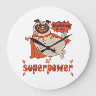 Essen ist mein überragender Rotkleid Mops Comic St Große Wanduhr