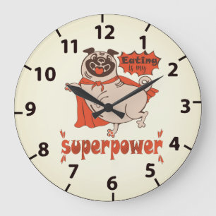 Essen ist mein überragender Rotkleid Mops Comic St Große Wanduhr