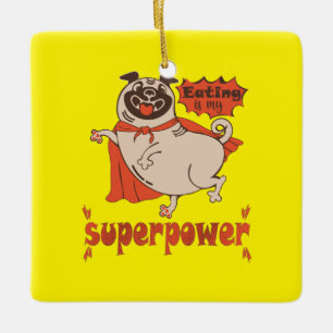 Essen ist mein überragender Rotkleid Mops Comic St Keramikornament