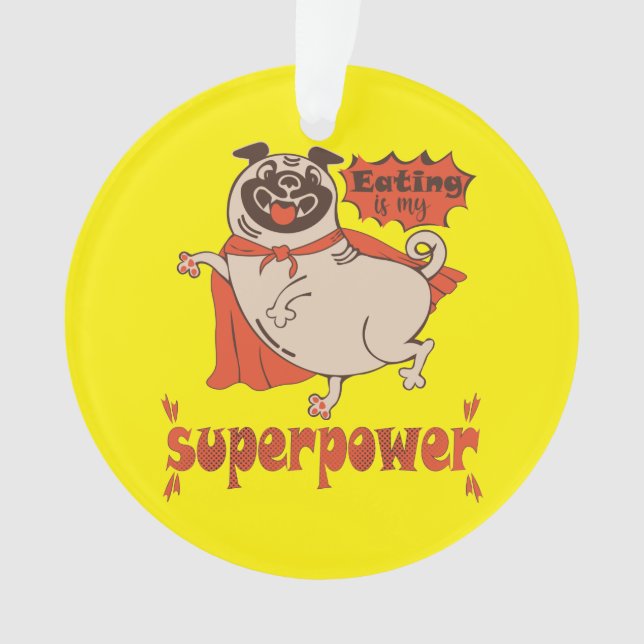 Essen ist mein überragender Rotkleid Mops Comic St Ornament (Vorderseite)