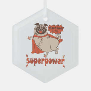 Essen ist mein überragender Rotkleid Mops Comic St Ornament Aus Glas