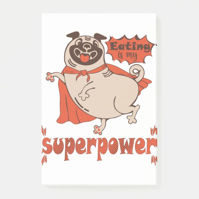 Essen ist mein überragender Rotkleid Mops Comic St Post-it Klebezettel (Vorderseite)