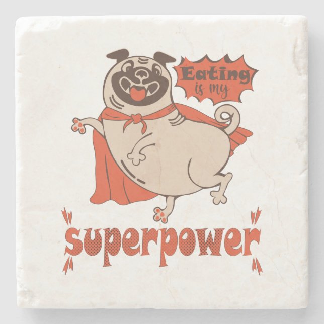 Essen ist mein überragender Rotkleid Mops Comic St Steinuntersetzer (Vorderseite)