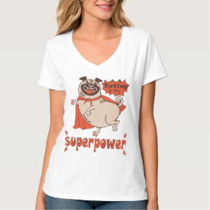 Essen ist mein überragender Rotkleid Mops Comic St T-Shirt