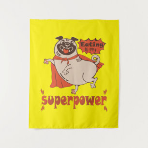 Essen ist mein überragender Rotkleid Mops Comic St Wandteppich
