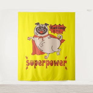 Essen ist mein überragender Rotkleid Mops Comic St Wandteppich