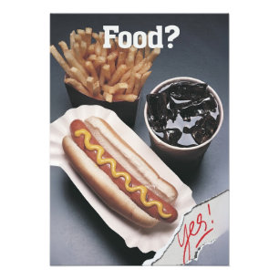 Essen? Ja! Lustiger Hot Dog & Pommes Frites Kunstd Fotodruck