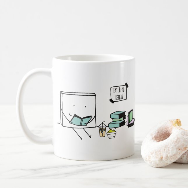 Essen, lesen, Buch wiederholen Kaffeetasse (Mit Donut)