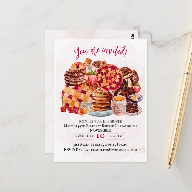 Essen Lover, Dessert Lover Party Einladung Postkarte (Vorderseite/Rückseite Beispiel)