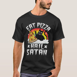 Essen Pizza Hail Satan Haustiere Katzen Regenbogen T-Shirt
