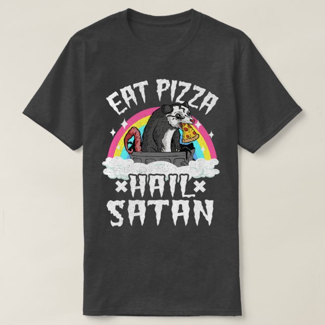 Essen Pizza Hail Satan Opossum Punk Band Death Met T-Shirt (Design vorne)
