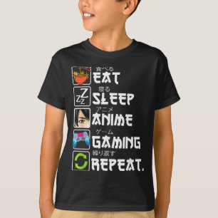 Essen Schlaf Anime Gaming Wiederholen Gamer Männer T-Shirt