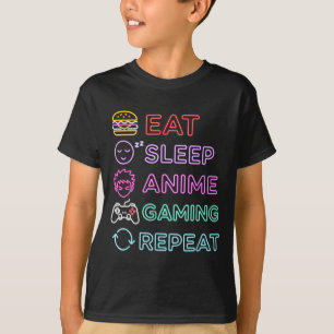 Essen Schlaf Anime Gaming Wiederholen Gamer Männer T-Shirt