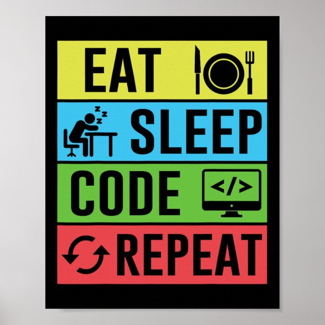 Essen Schlaf Code Wiederholen Lustig Programmieren Poster (Vorne)