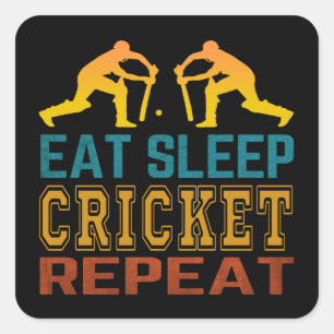 Essen Schlaf Cricket Wiederholen Quadratischer Aufkleber