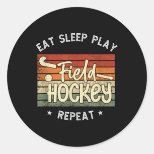 Essen Schlaf Feldhockey Wiederholen Retro Feldhock Runder Aufkleber