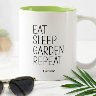 Essen Schlaf Garten Wiederholung Humorvolle Pflanz Zweifarbige Tasse