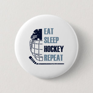 Essen Schlaf Hockey Wiederholen Lustige Maske Kleb Button