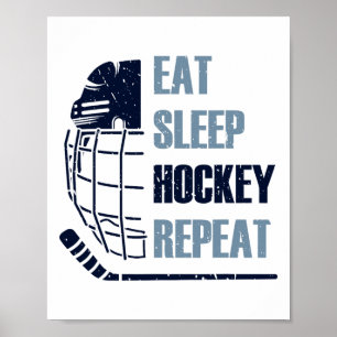 Essen Schlaf Hockey Wiederholen Lustige Maske Kleb Poster