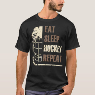 Essen Schlaf Hockey Wiederholen Lustige Maske Stic T-Shirt