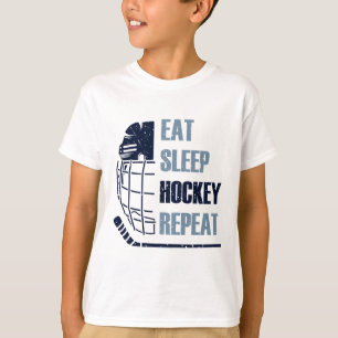 Essen Schlaf Hockey Wiederholen Lustige Maske Stic T-Shirt