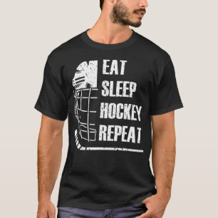 Essen Schlaf Hockey Wiederholen Lustige Maske Stic T-Shirt