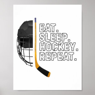 Essen Schlaf Hockey Wiederholen Shirt Lustig Cool Poster