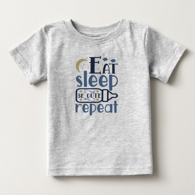 Essen Schlaf Niedlich wiederholen Babyflasche Baby T-shirt (Vorderseite)