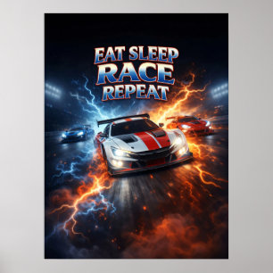 Essen Schlaf Rennen Retro Poster