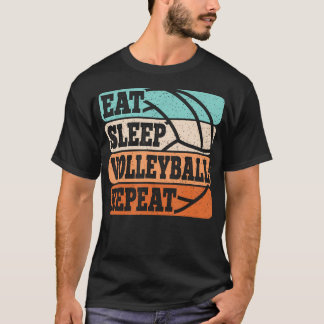 Essen Schlaf Volleyball Wiederholung Lustig Retro T-Shirt