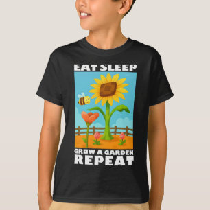 Essen Schlaf wachsen Garten wiederholen Gamer Stil T-Shirt