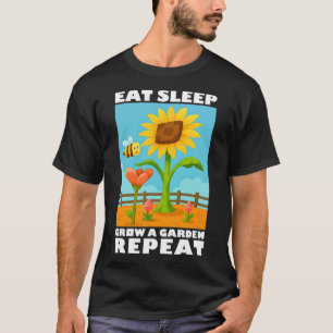 Essen Schlaf wachsen Garten wiederholen Gamer Stil T-Shirt