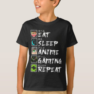 Essen Schlafen Anime Gaming Wiederholen Gamer Männ T-Shirt