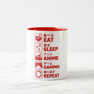 Essen Schlafen Anime Gaming Wiederholen Gamer Männ Zweifarbige Tasse