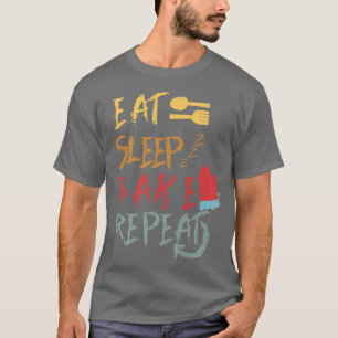 Essen schlafen backen wiederholen lustige Kochabwi T-Shirt