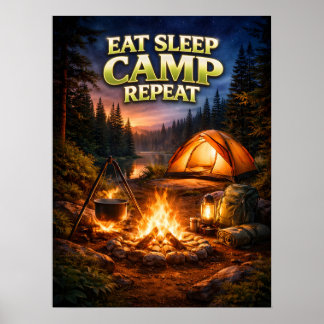 Essen Schlafen Camping Flamme Poster