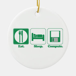 essen schlafen Computer (grün) Keramik Ornament