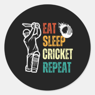 Essen Schlafen Cricket Wiederholen Cricket Spieler Runder Aufkleber