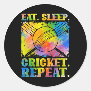Essen Schlafen Cricket Wiederholen Feld Sport Cric Runder Aufkleber