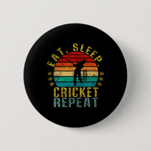 Essen Schlafen Cricket Wiederholen Lustig Retro Button