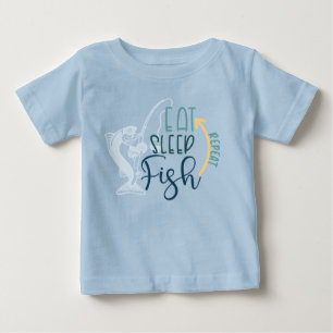 Essen Schlafen Fischen Wiederholen Angelrute Sport Baby T-shirt