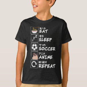 Essen Schlafen Fußball Anime Wiederholen Japanisch T-Shirt