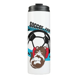 Essen, schlafen, Fußball, wiederholen. Cartoon Fuß Thermosbecher