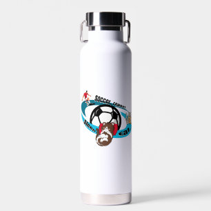 Essen, schlafen, Fußball, wiederholen. Cartoon Fuß Trinkflasche