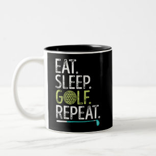 Essen Schlafen Golf Wiederholen Golfen Golfer Lust Zweifarbige Tasse